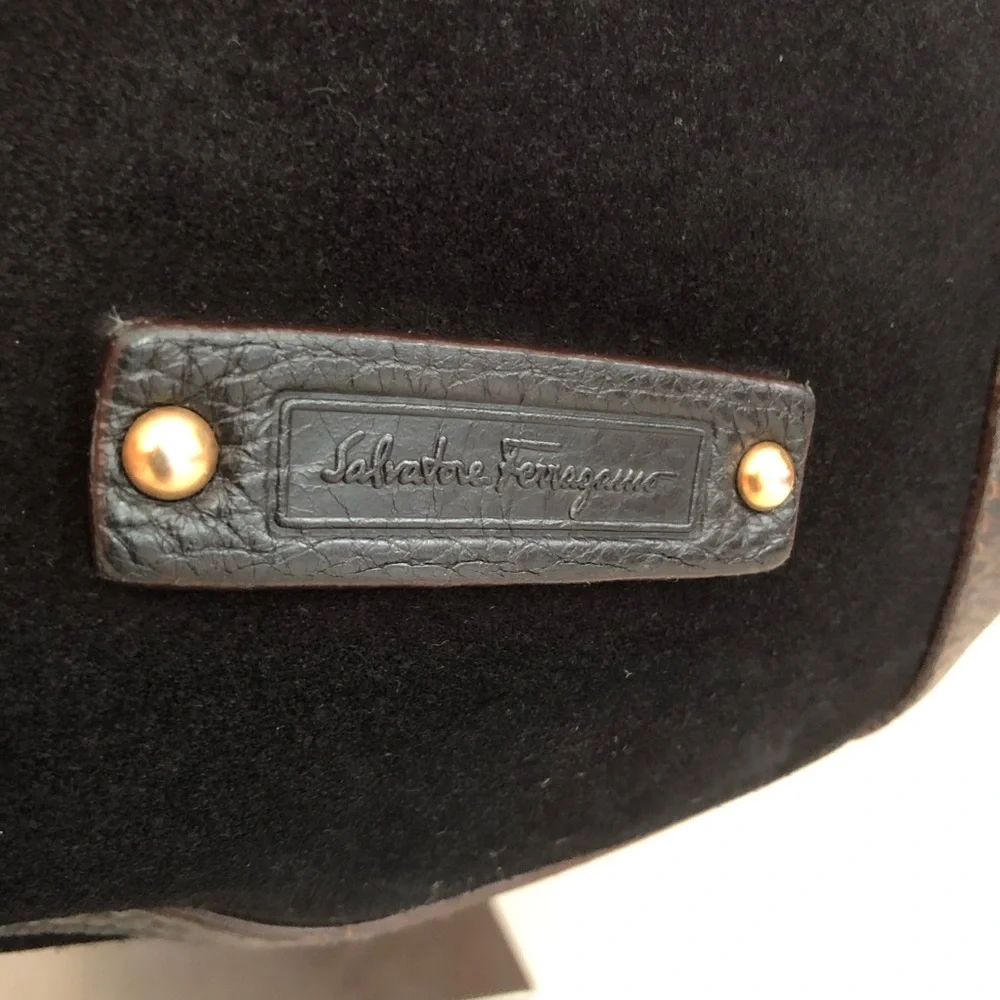 Salvatore Ferragamo Black Suede and Leather Shoulder Bag